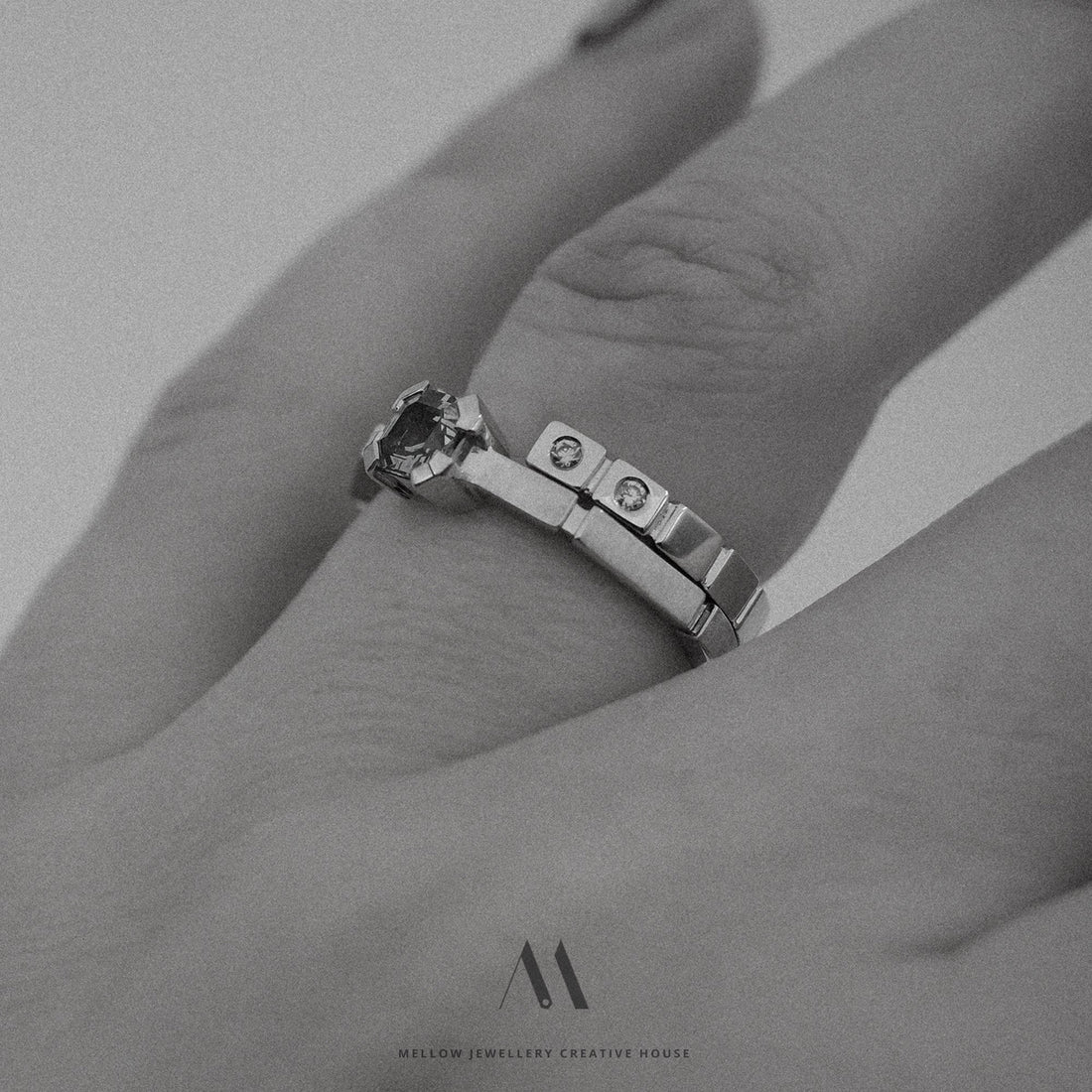 14k solid white gold Diamonds ring R5/AuD036 - Mellow Jewellery Creative House