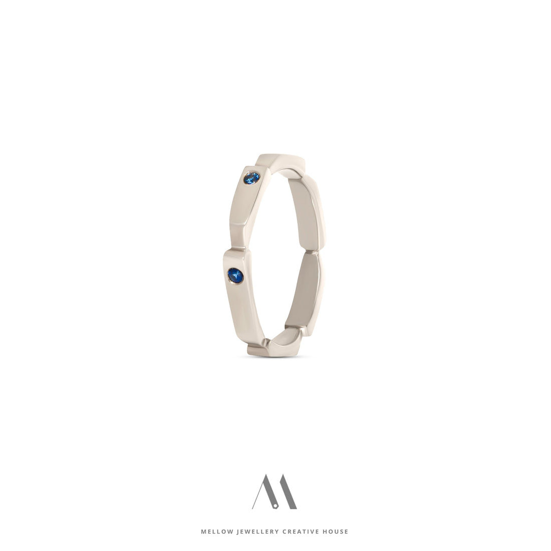 14k solid white gold Sapphires ring R5/Au026 - Mellow Jewellery Creative House