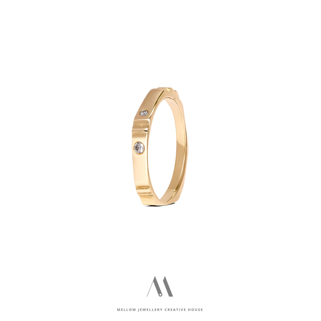 14k solid yellow gold Diamonds ring R5/AuD031 - Mellow Jewellery Creative House