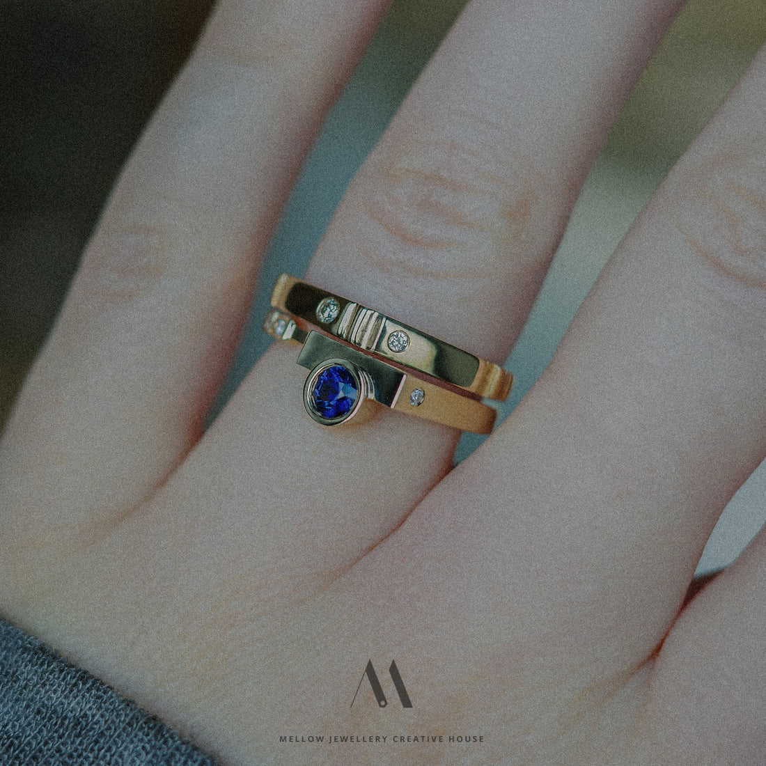 14k solid yellow gold Diamonds ring R5/AuD031 - Mellow Jewellery Creative House