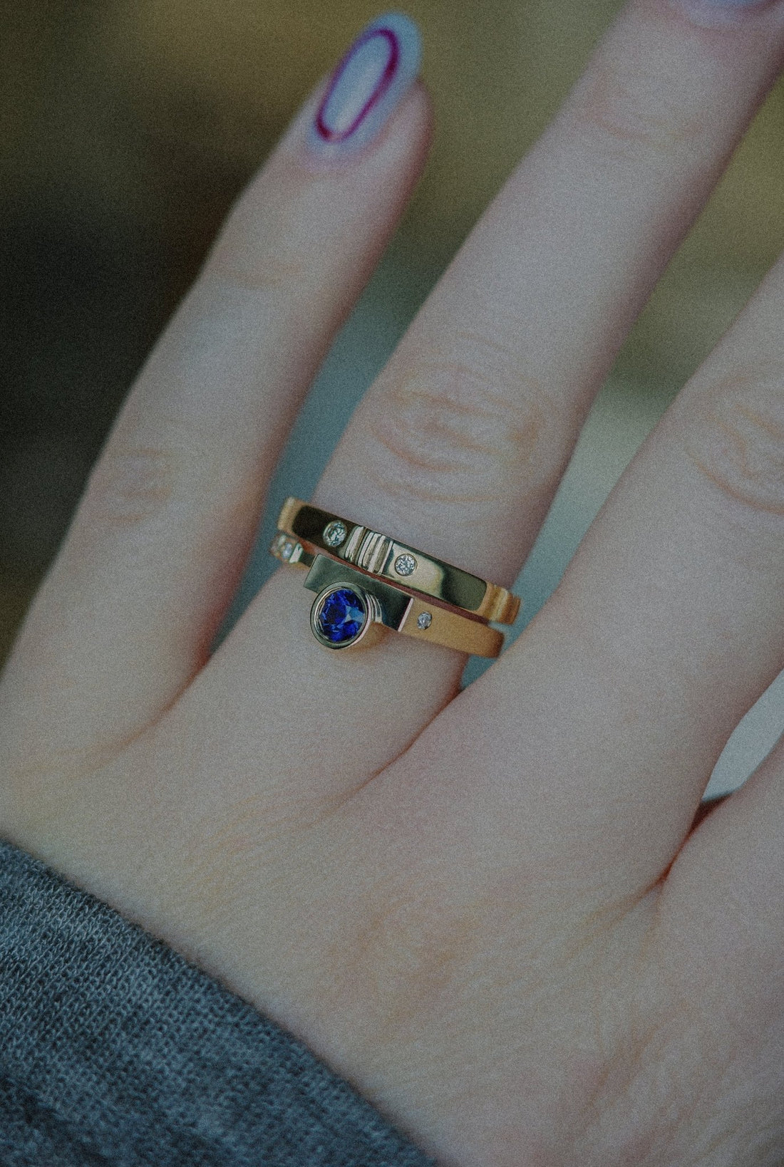 14k solid yellow gold Sapphire Diamonds ring CMR/223 - Mellow Jewellery Creative House