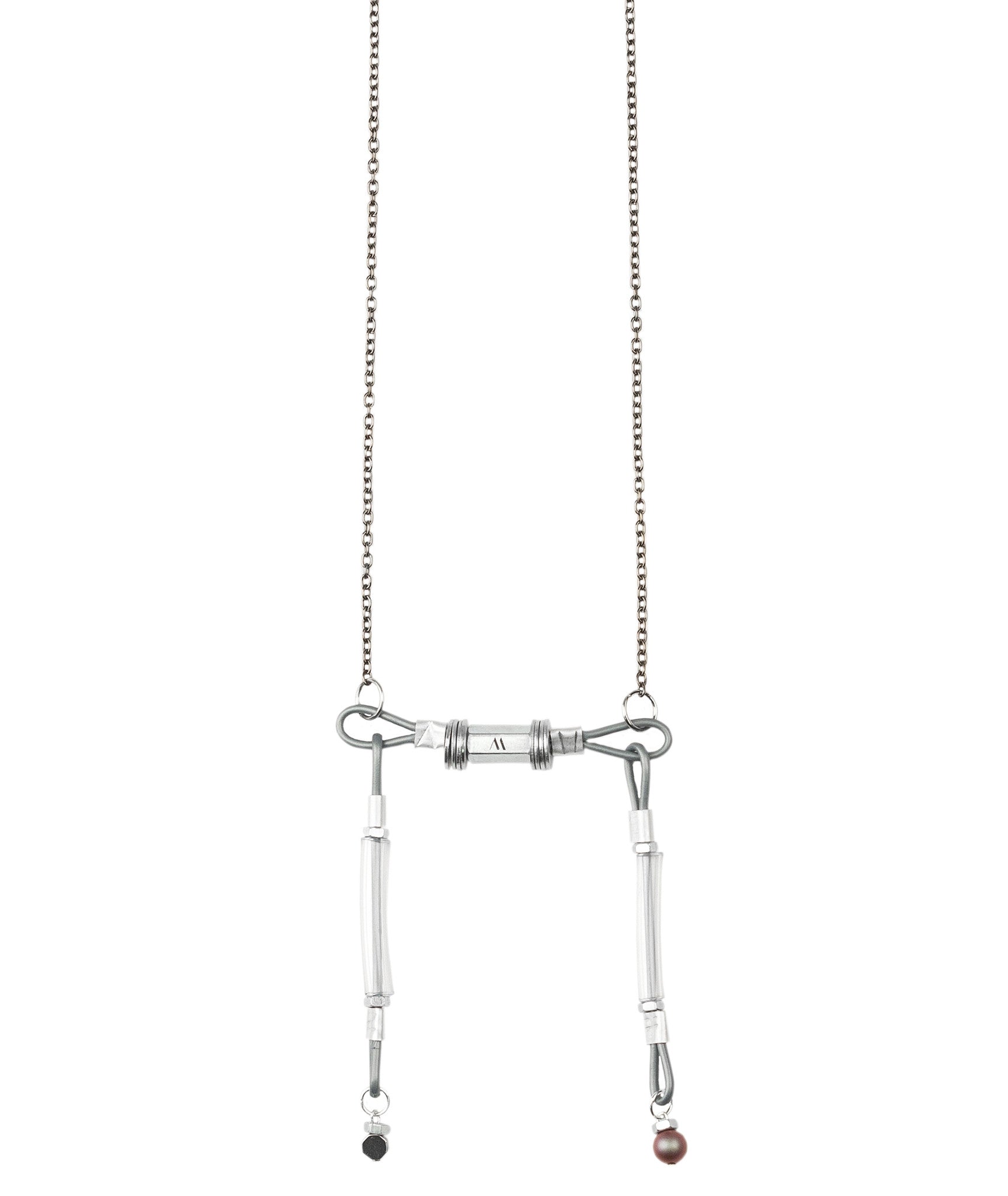 Mellow by Melita Rus industrial design pendant with Swarovski pearl and Hemanite stone